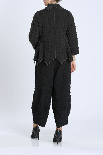 Black Bubble Check Merrow Detail Open Jacket